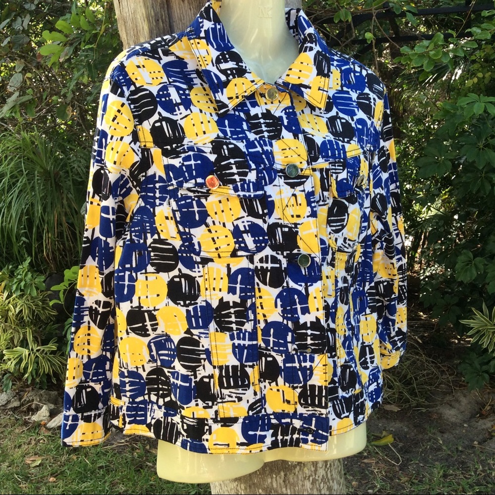 Ruby Rd. Blue print short jacket Sz 14 - Picture 2 of 4